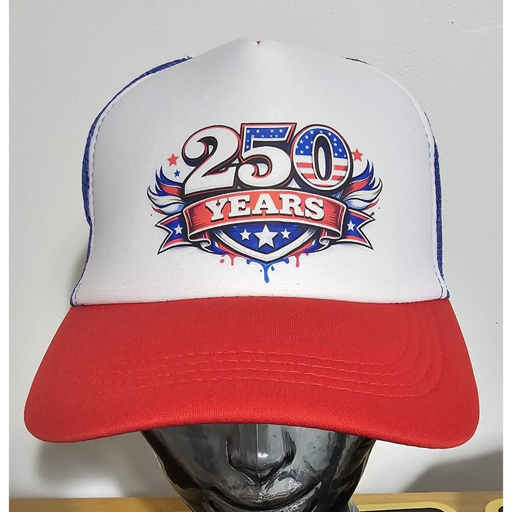 USA 250 Years Patriotic Foam Trucker Hat Red White Blue Snapback Anniversary Cap